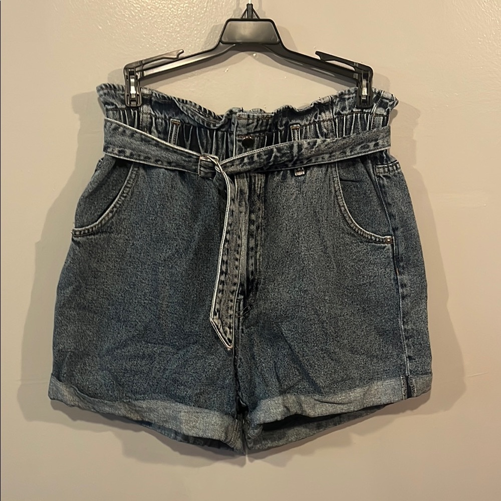 H&M High Waist Denim Belted Shorts